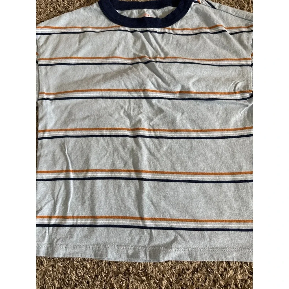 Cat & Jack Boys Blue‎ White Orange stripped Short Sleeve Tee size 6/7